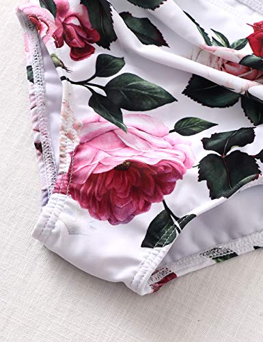 XUNYU Girls Swimsuit Falbala High Waisted Bathing Suit Halter Neck Bikini Swimwear Tankini White 2-3 Years