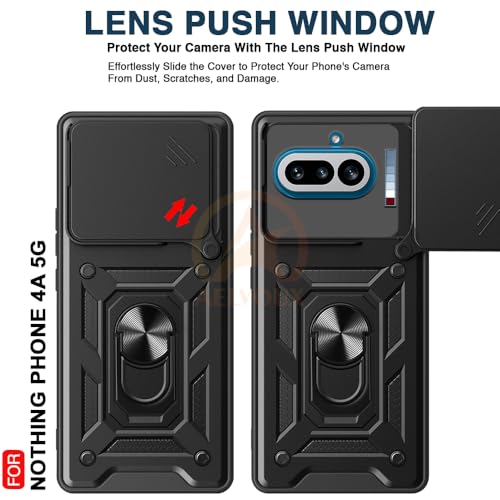Image of Armor Bumper Back Cover Case for Nothing Phone 4A 5G | Rotating Camera Cover, Ring Holder & Kickstand | Heavy Duty & 360 Degree Protection Nothing Phone 4A 5G Back Cover (Black)