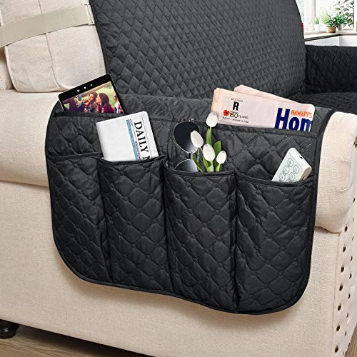Honest Outfitters Reversible Recliner Slipcover, Water Resistant Cover With Side Pockets,Washable Recliner Protector Cover With Elastic Straps For Pets Kids Children Dog (23In,Black&Dark Grey) #TOP3