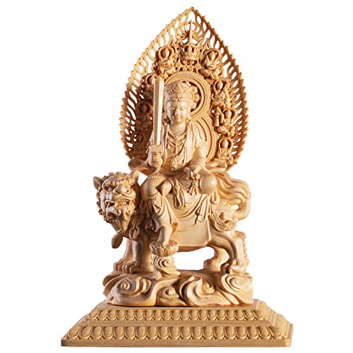 Aurh 22Cm Buddha Statue Cypress Wood Carving Decoration Solid Wood Craft Sculpture Home Manjusri Sages Bodhisattva Home Decor Tianminjiedm (Color : 2Pcs) #TOP5