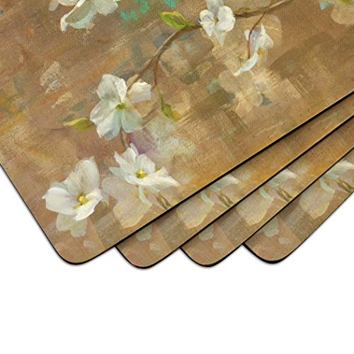 Pimpernel Dogwood In Spring Collection Placemats | Set Of 4 | Heat Resistant Mats | Cork-Backed Board | Hard Placemat Set For Dining Table | Measures 15.7” X 11.7” #TOP1