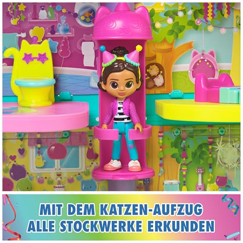 Gabby’s Dollhouse, 15-teiliges Purrfect Party Puppenhaus Spielset im Regenbogen-Look, über 60cm mit Gabby-Figur, Möbeln und Geräuscheffekten, ab 3 Jahren