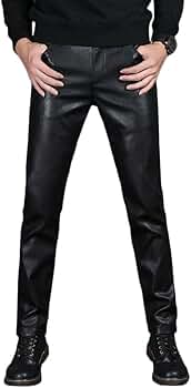 Idopy Men`s PU Slim Fit Five Pockets Washed Motorcycle Faux