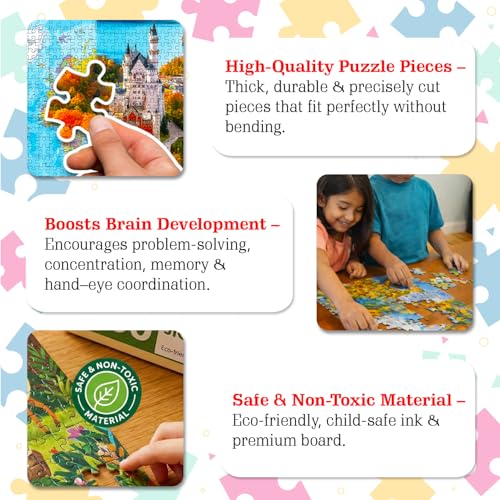 Image of Wild Animals Jigsaw Puzzles for Kids and Children - Realistic Illustration Challenging Brain Booster Gifts, Fun and Creative Game - (500 Pcs)