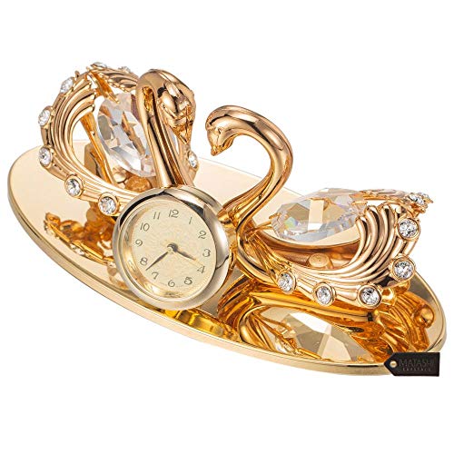 Matashi 24K Gold Plated Loving Swans Figurine Clock Table Top Ornament For Home Office Desk Bedroom Decor Gift For Valentine's Day Birthday Mother's Day Anniversary Christmas Housewarming Present #TOP5
