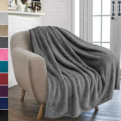 PAVILIA Plush Sherpa Throw Blanket for Couch Sofa | Fluffy Microfiber Fleece Throw