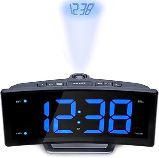 WooDeY Projection Alarm Clock Radio Digital Clock Brightness Dimmer FM Radio LED Display Dual Alarm Clock Snooze with USB Charger
