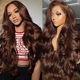 【Chocolate Brown Lace Front Wig Material】:100% Unprocessed 10A Grade Brazilian Virgin Human Hair Lace Front Wig, Cut from Healthy Young Female Head Directly, Natural and Healthy, Smooth and Silky 【Chocolate Brown Wig Human Hair Quality】:13x4 HD Trans...