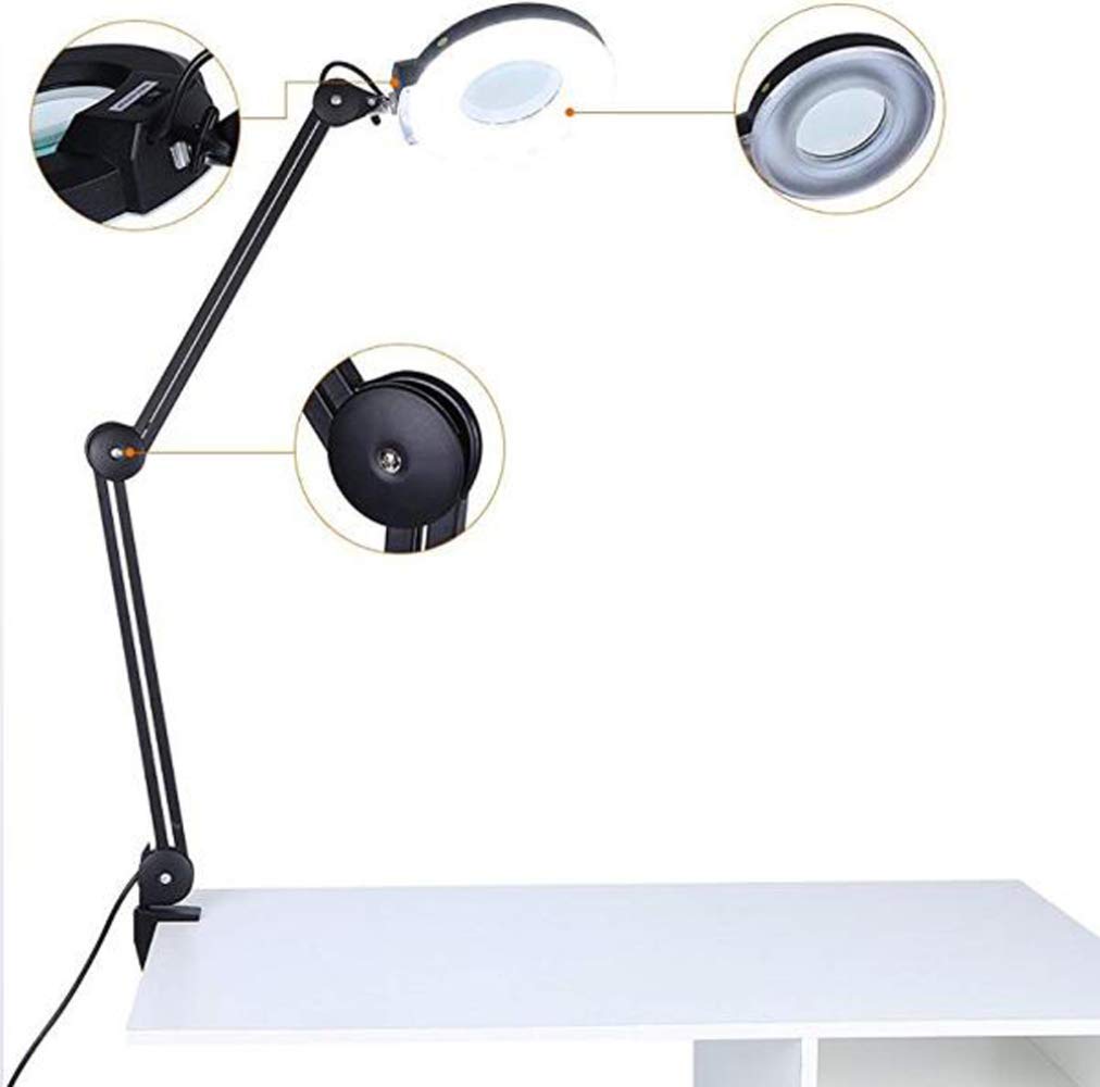 Lupa, Lámpara De Lupa Plegable Led, Lámpara De Mesa Con Lupa De Vidrio 8X Con Brazo Giratorio Ajustable Y Pinza Para Belleza, Cuidado De La Piel, Manicura, Uñas, Tatuajes, Salón Con Lente De Vidrio Y