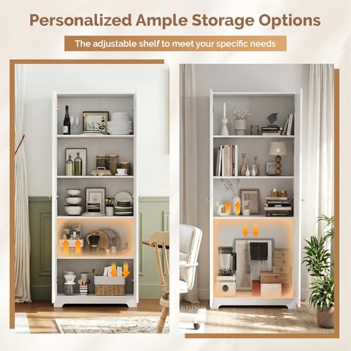 Image of VINGLI 72 inch Tall Pantry Cabinet, Kitchen Pantry Storage Cabinet with 2 Doors & Adjustable Shelves, Freestanding Food Storage Cupboard for Kitchen, Dining Room, Utility Room, White