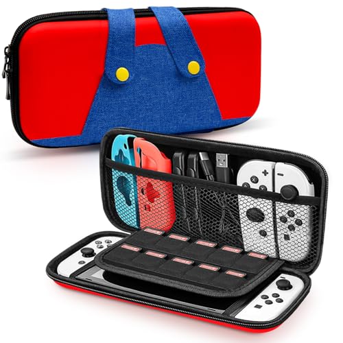 Tasche für Nintendo Switch/Switch OLED, Tragetasche mit 10 Kartenhaltern und Netzfach für Switch Zubehör, Stoßfestes Eva...
