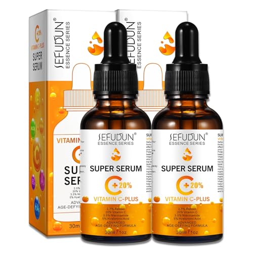P-Beauty Vitamina C Plus Serum para la cara con 20% de vitamina C, retinol, niacinamida y ácido hialurónico, suero facial para reducción de arrugas, manchas pigmentadas brillantes, suero de cuidado