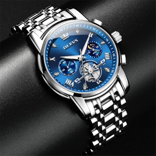 Image of OLEVS Watch Men Luxury Chronograph Stainless Steel Wrist Dress Waterproof Watch Quartz Analog Large Face Luminous