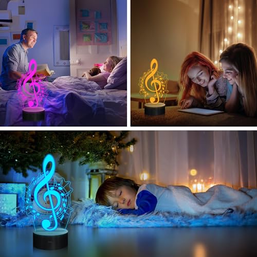 Image of OkiyiD Music Note Gifts for Girls, 3D Illusion Lamp, 3D Music Night Light with 16 Colors Remote and Touch Control, Music Note Decor for Kids Room, Girls Birthday Gifts, FS-2810-9999