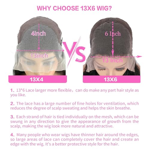 RXY 13x6 Echthaar Perücke Straight HD Lace Front Wig Human Hair 100% Brasilianisches Perücken Echthaar Damen mit Babyhaar Glueless Wigs 16 Zoll(41cm) – Bild 6