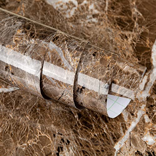 Image of NAREVAL Dark Coffee Wallpaper Kitchen Wallapper Marble Paper Granite White Waterproof Self Adhesive Gloss Vinyl Film Decorative Self Adhesive Paper for Countertops Furniture Wallpaper Shelf Paper Marble Effect (Dark Coffee Y1)