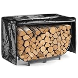 facka 40 Inch Heavy Duty Firewood Rack Outdoor with Cover, Waterproof Log Storage for Fireplace, Indoor & Outdoor Metal Wood Holder, Rustproof