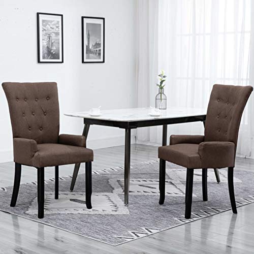 Vopese Silla de Comedor con reposabrazos de Tela marrón sillas de Comedor o Cocina，Estilo Nórdico Adecuada para Comedor, Cocina, Sala de Estar,Sala de Reuniones, Bar