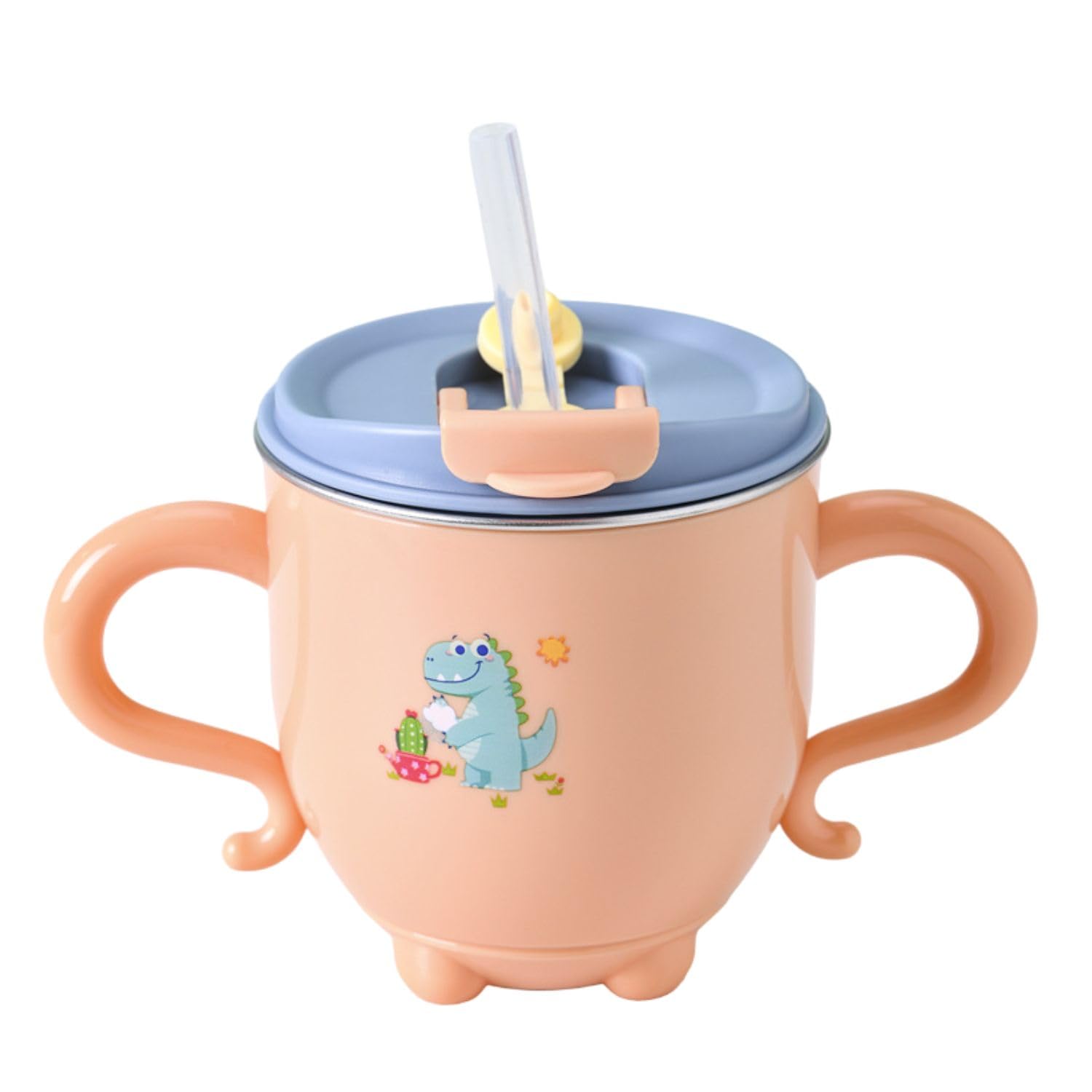FunBlast Milk Mug for Kids – Dinosaur Print S316 Stainless Steel Mug for Kids, Insulated Milk Cup with Lid & Straw, Water, Juice Drinking Mug, Glass, Cup for Kids – 200 ML (Peach)-image-25