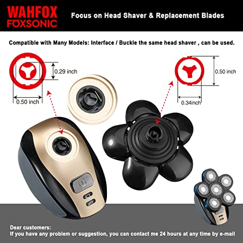 Foxsonic 6 Blades Electric Shaver Replacement Heads 6 Blades Head Shaver Replacement Blades Bald Shaver With Blade Cover Electric Razor Shaver Head (Black) #TOP3