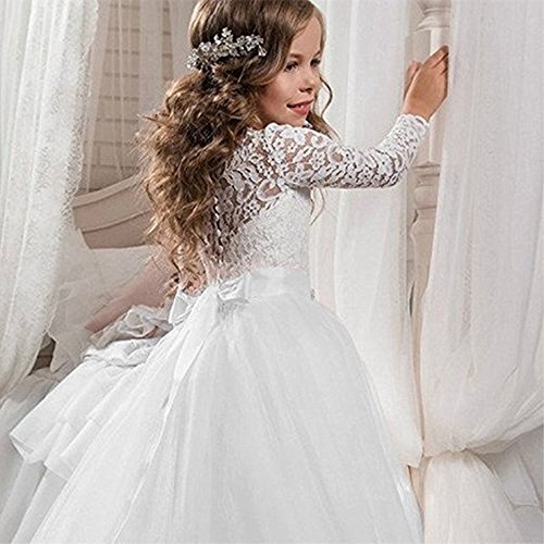 Long Flower Girls White First Communion Dress Long-Sleeve Dresses Wedding Ball Gowns4