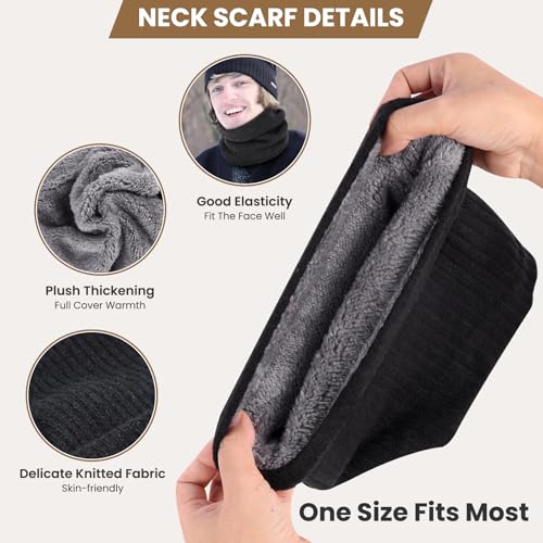 CYZBL Winter Warm Schal und Handschuhe Set, Herren Schal aus Schwarzem Samt, Half Finger Warm Gestrickte Handschuhe, Winter Halsschlauch Fleece Schal Schlauchtuch für Herren Frau (Schwarz)