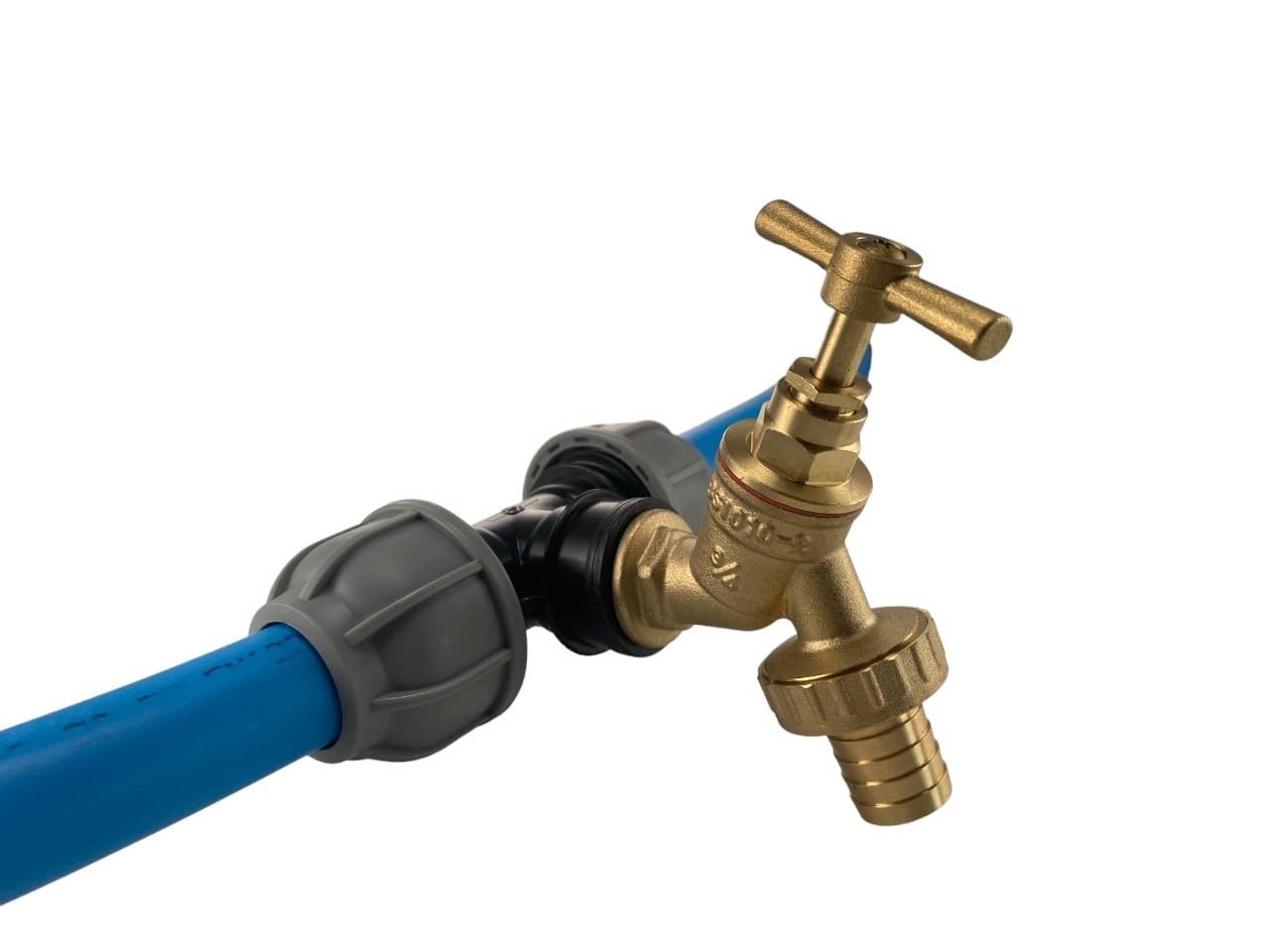 Mdpe Water Supply Pipe tee with Solid Brass bib tap Outlet,fits 20mm,25mm and 32mm Water Pipe,Barb of Quick Hose Connector Options (25mm tee+tap+Barb)