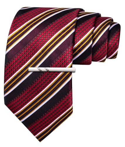 Image of Barry.Wang Silk Men Ties Formal Stripes Necktie and Tie Clip for Wedding Party Business Fashion Classic