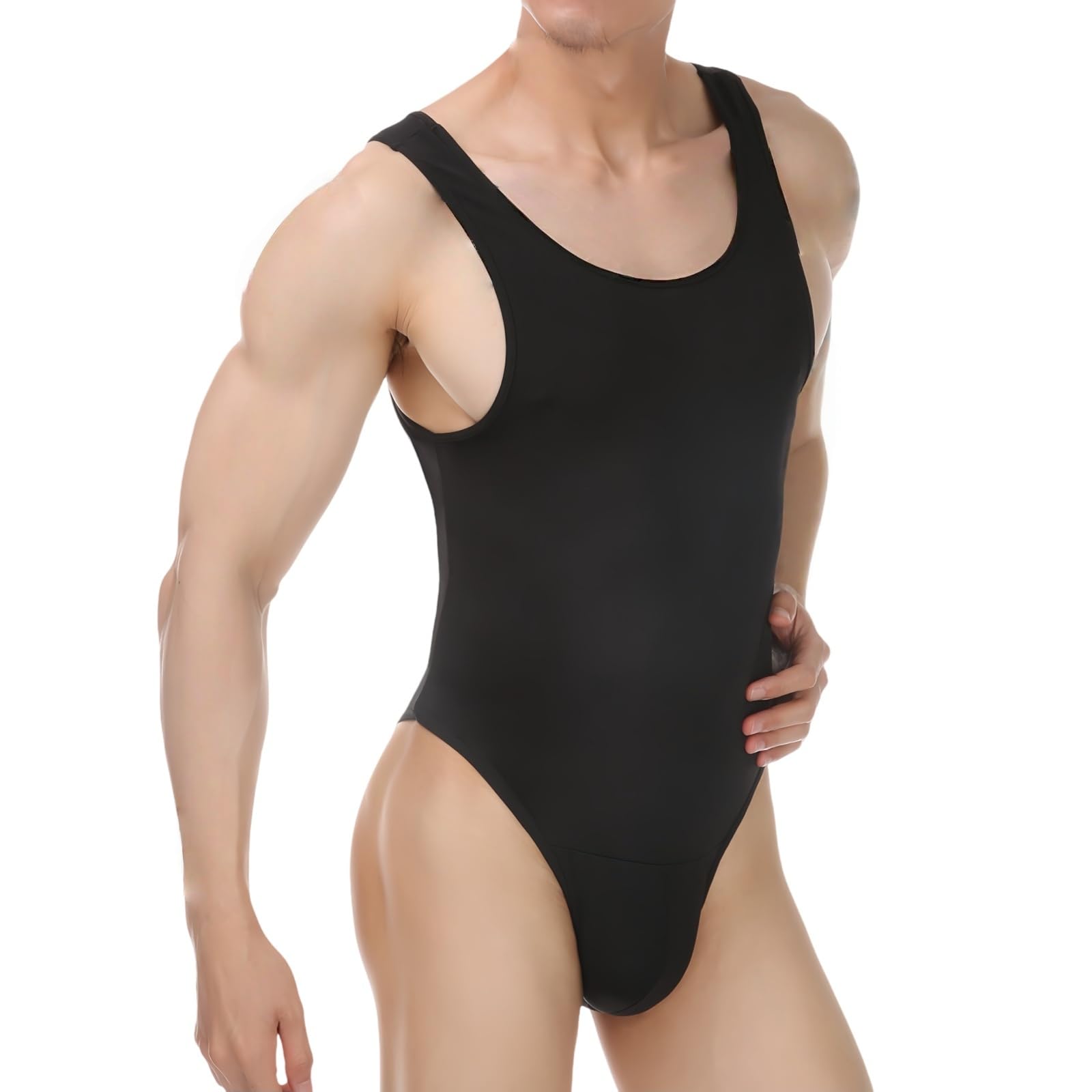 MANJIAMEI Herren Leotard Body Ärmellos Einteilig String Lingerie Jumpsuit Slip Dehnbare Tank Top Unterwäsche Hoher Schnitt Unterhemd Nachtwäsche Party Club Kostüm