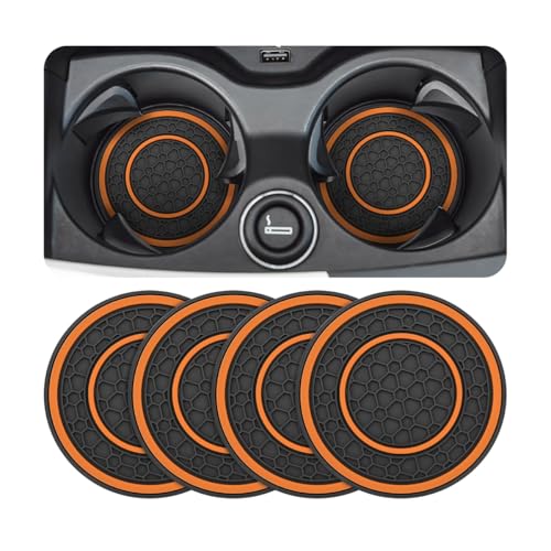 Image of Osilly Car Coasters for Cup Holder, 2.75 Inch No-Slip Anti Dust Insert Coaster, Universal Auto Waterproof Coasters Silicon Insulation Cup Mats for Woman Man, Suit for Vehicle (Black /Orange, 4PCS)