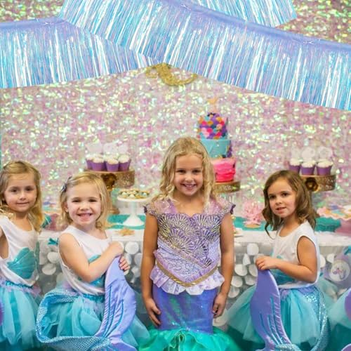 Image of BEISHIDA 3 Packs 30 Feet Metallic Foil Fringe Garland Tinsel Streamers,Iridescent Blue Wall Hanging Tinsel Fringe Banners for Wedding Birthday Party Decoration Halloween Christmas New Year