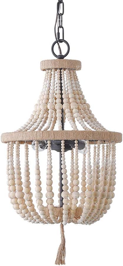 Lustre perles de bois suspension bohème pour illuminer votre chambre et salon cocooning