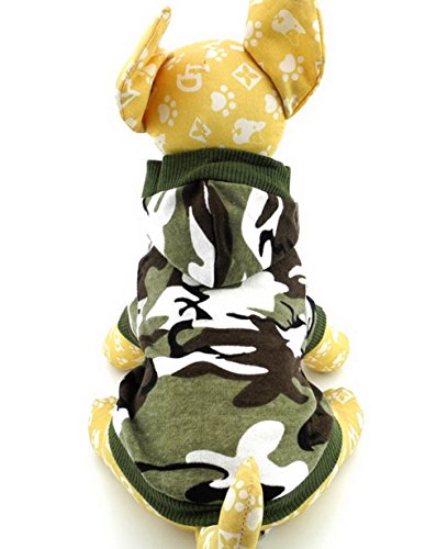Smalllee_Lucky_Store Army Green Hoodie Hooded Christmas T Tee Shirt Small Dog Clothes Costume - Green Camo (Large (Chest19 Back13.5)) #TOP2