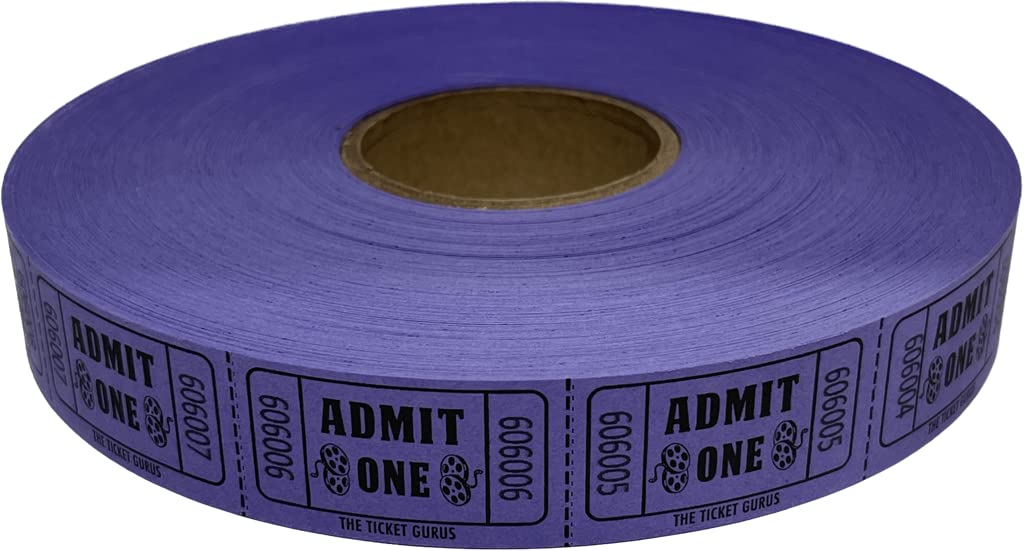The Ticket Gurus-2000 Purple Admit One Single Roll Consecutively Numbered Raffle Tickets