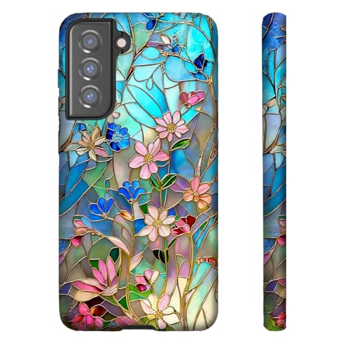 for Samsung Galaxy S23 - Dual-Layer Hard Shell + Silicone Cover - Shockproof Protective Phone Case for Women Girls- Stained Glass Bloom Flower by Generic - Used condition - US$9.92