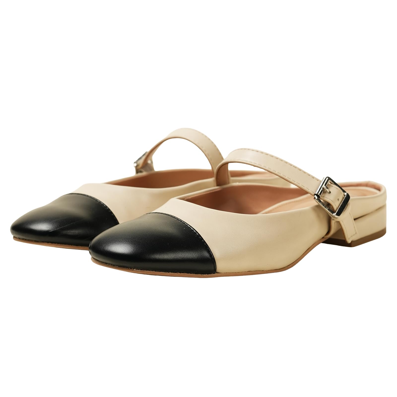 Theater Women Austens Two-Tone Flats | Square Toe Colorblock Ballerina with Adjustable Strap | Stylish Comfortable Footwear for Work & Casual Outfits