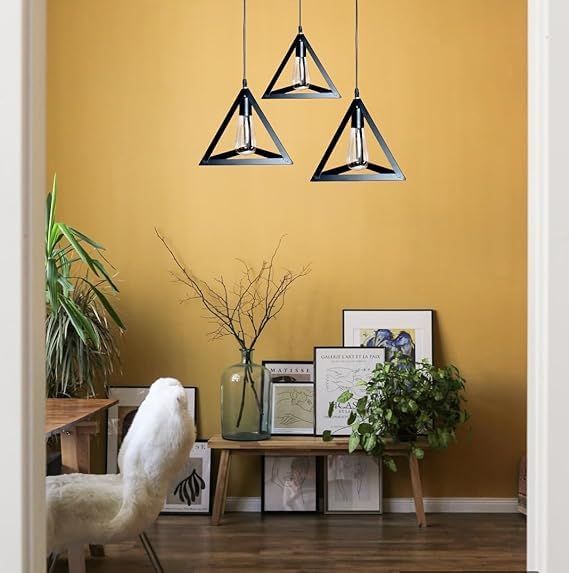 Image of GreyWings Triangle 3-Light Hanging Pendant Lamp, Modern Black Ceiling Chandelier, Iron Cluster Light for (Bulbs Not Included), 3LP Set