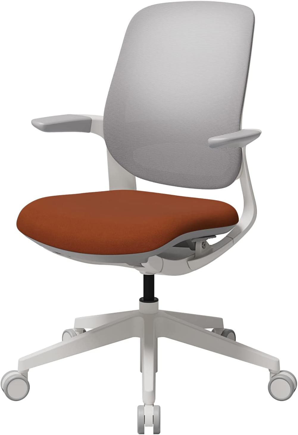 SIDIZT25 Petite Ergonomic Office Chair : Home Office Desk Chair for Petite Women (4' 9" or Over), Adjustable Seat Height, Weight-Activated Auto Fit Tilt, Gaming Chair (White Mesh, Burnt Orange Seat)