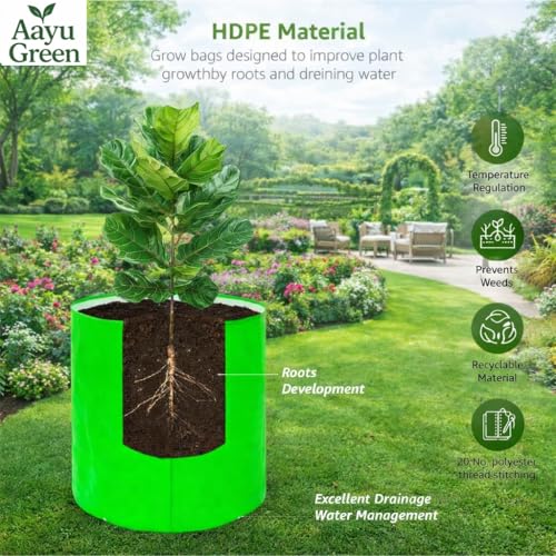 Image of Grow Bag UV Protected 260 GSM | HDPE Grow Bags for Plants | Heavy Duty Green Garden Plant Grow Bag with Drainage Holes | Reusable Vegetable Grow Bag for Terrace Gardening (15, 6X6 INCH)