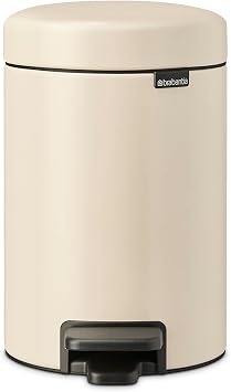 Brabantia - NewIcon Pedal Bin 3L - Small Waste Bin for Bathroom or Toilet - Soft Closing Lid - Light Pedal Operation - with Removable Inner Bucket - Non-Slip Base - Soft Beige - 17 x 24 x 26 cm