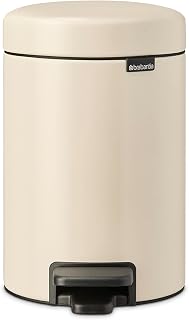 Brabantia NewIcon Rubbish Bin, 1 Removable Bucket, Soft Beige, 3L | Bathroom Pedal Bin, Soft Close Removable Inner Bucket,...
