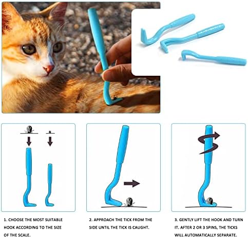 ZWZNBL 3 Pieces Tick Remover, Tick Remover for Cat and Dog, Tick Hook and Tick Tong, Tick Trap, Tick Flea Remover for Pets (Blue)