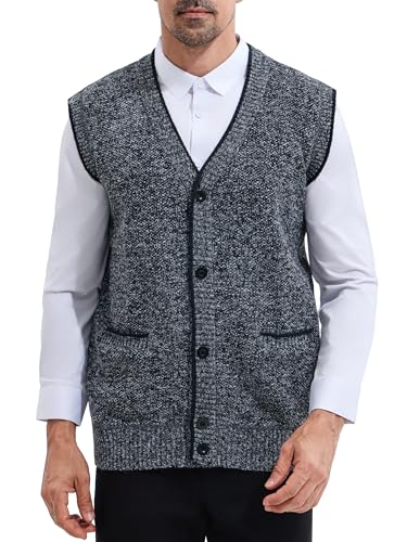 LemonGirl Men's Sleeveless Vests Cardigan Sweater V-Neck Vest Button Fit for Casual Wear