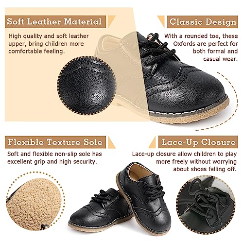 Image of Kannior Boys Girls Oxford PU Leather Shoes Little Kid Wedding Dress Shoes Toddler Lace Up Non-Slip Texture Sole Loafer Flats Classic School Uniform Walking Shoes