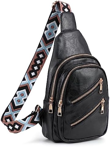 Augot Small Sling Bag for Women Crossbody Purse, PU Leather Sling Belt Bag Crossbody Fanny Packs Crossbody Bag Chest Bag for Women Men Teen Girls（Black）