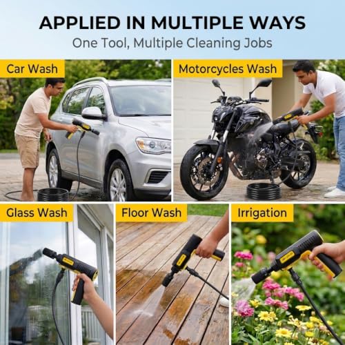 Image of STHIRA Car Washer High Pressure Gun 2600mAh 5in1 Washing Spray Foam Cannon | Foldable Cordless Rechargeable 2 Gear Pressure Washer for Car, Bike Washing, Patios and Garden