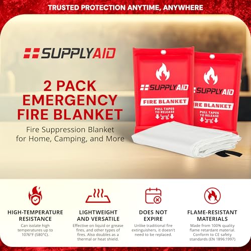 Image of Snow Joe SupplyAID 2-Pack Emergency Fire Blanket, Camping Gear and Safety Supplies, White - Essential Home and Outdoor Protection for Suppression of Small Fires, RRS-FSB-2PK