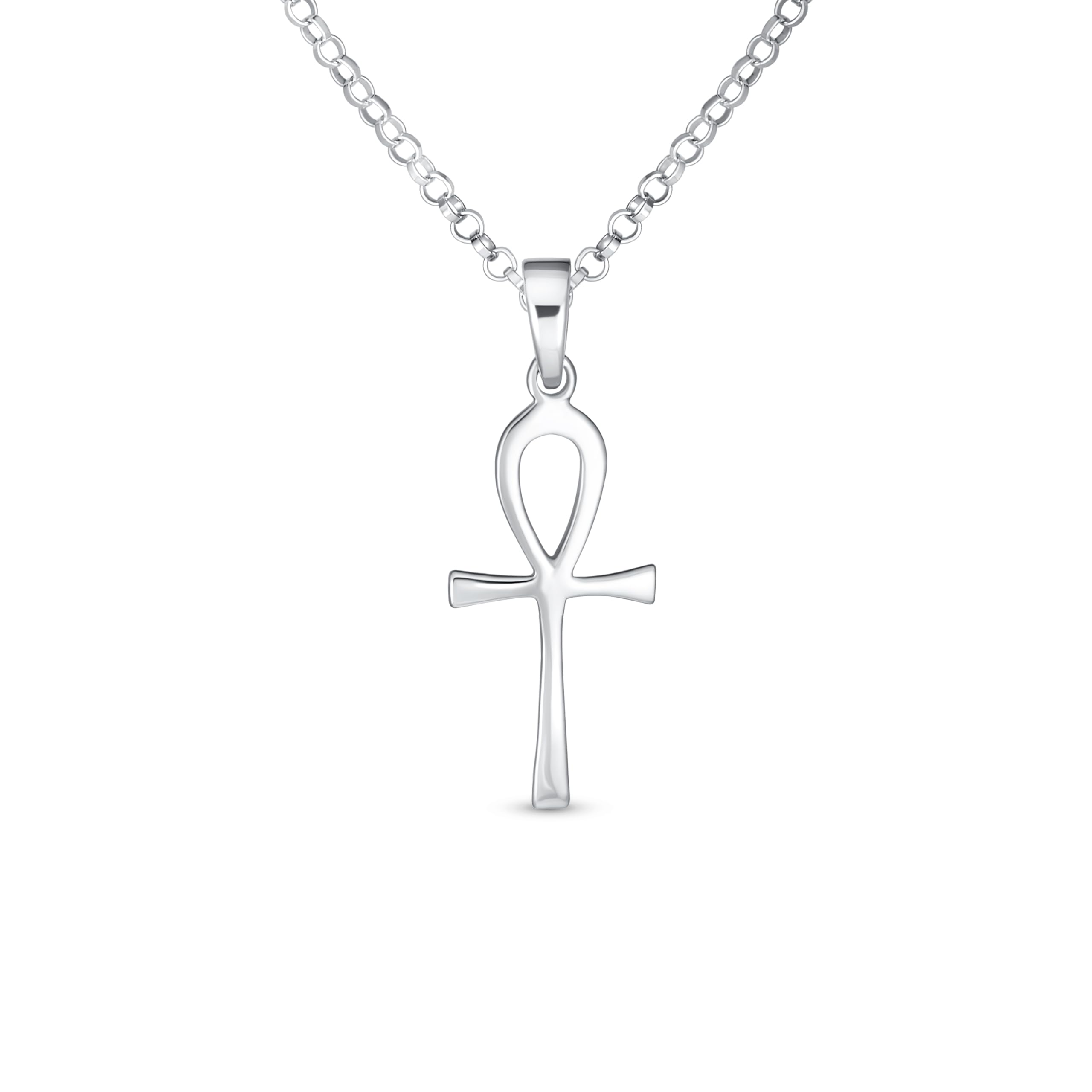 Bling Jewelry Unisex Medium Religiöser Schlüssel Zum Leben Ägyptisches Ankh-Kreuz Anhänger Halskette Für Frauen Männer Jugendliche Poliertes .925 Sterling Silber