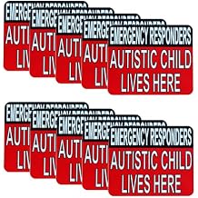 10 Pieces Autistic Child Lives Here Vinyl Stickers,UV Waterproof Scratch Resistant Film Labels,2.5 inches by 3 inches Self Adhesive Stickers