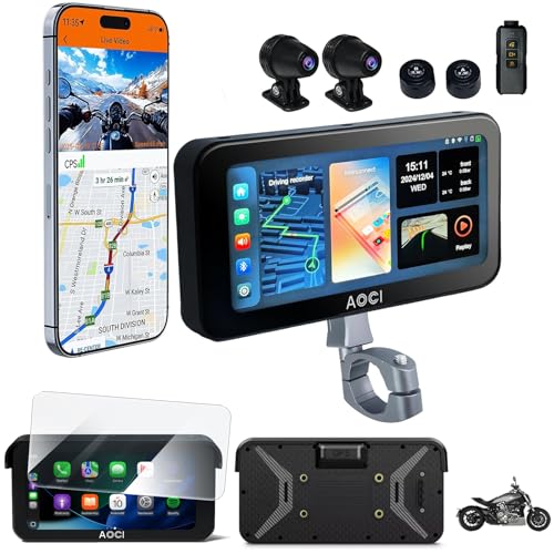 6.25 Motorcycle Carplay Dash Cam Front and Rear - Aoocci C6 PRO 4K 1080P Dual Motorbike Camera with Apple CarPlay Android Auto, GPS Emergency Lock, 140° Wide Angle IP67 Waterproof